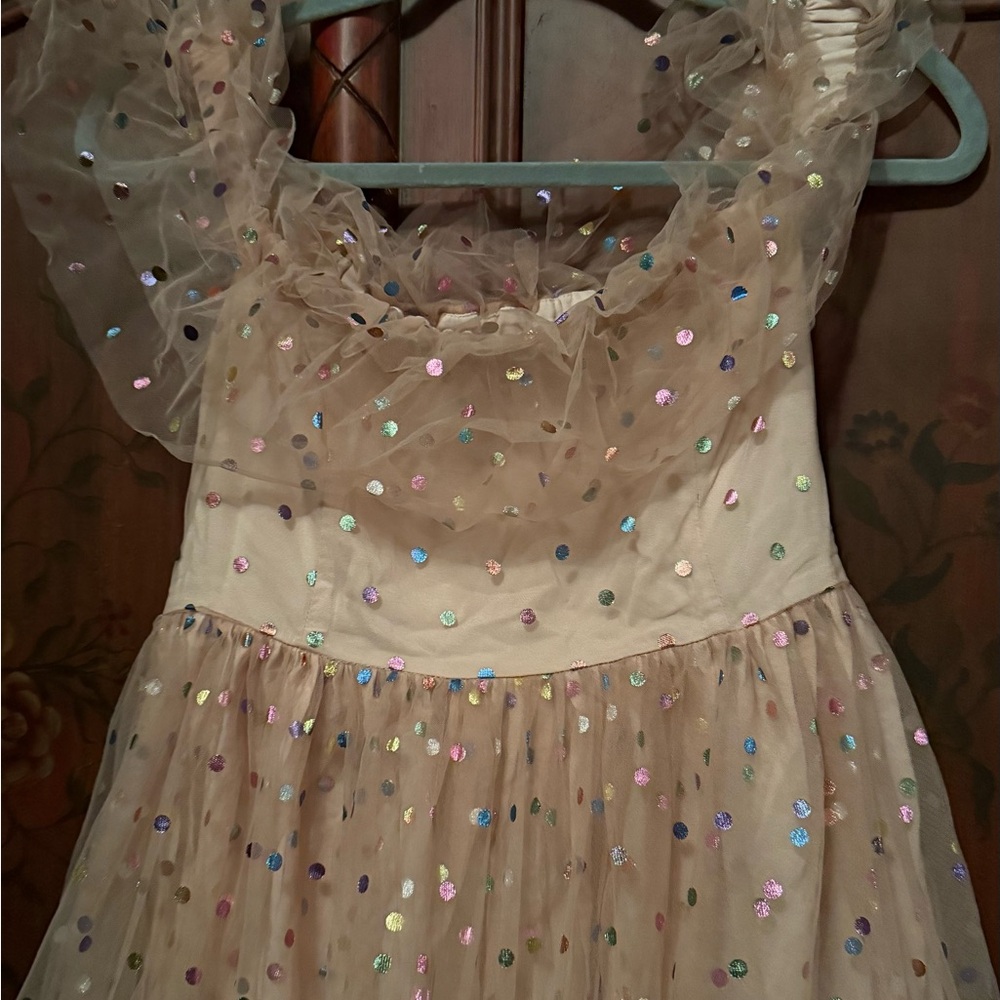 BHLDN Light  Pink Cecilia Glitter Off-Shoulder Midi Dress (See 2nd picture) - Picture 4 of 5